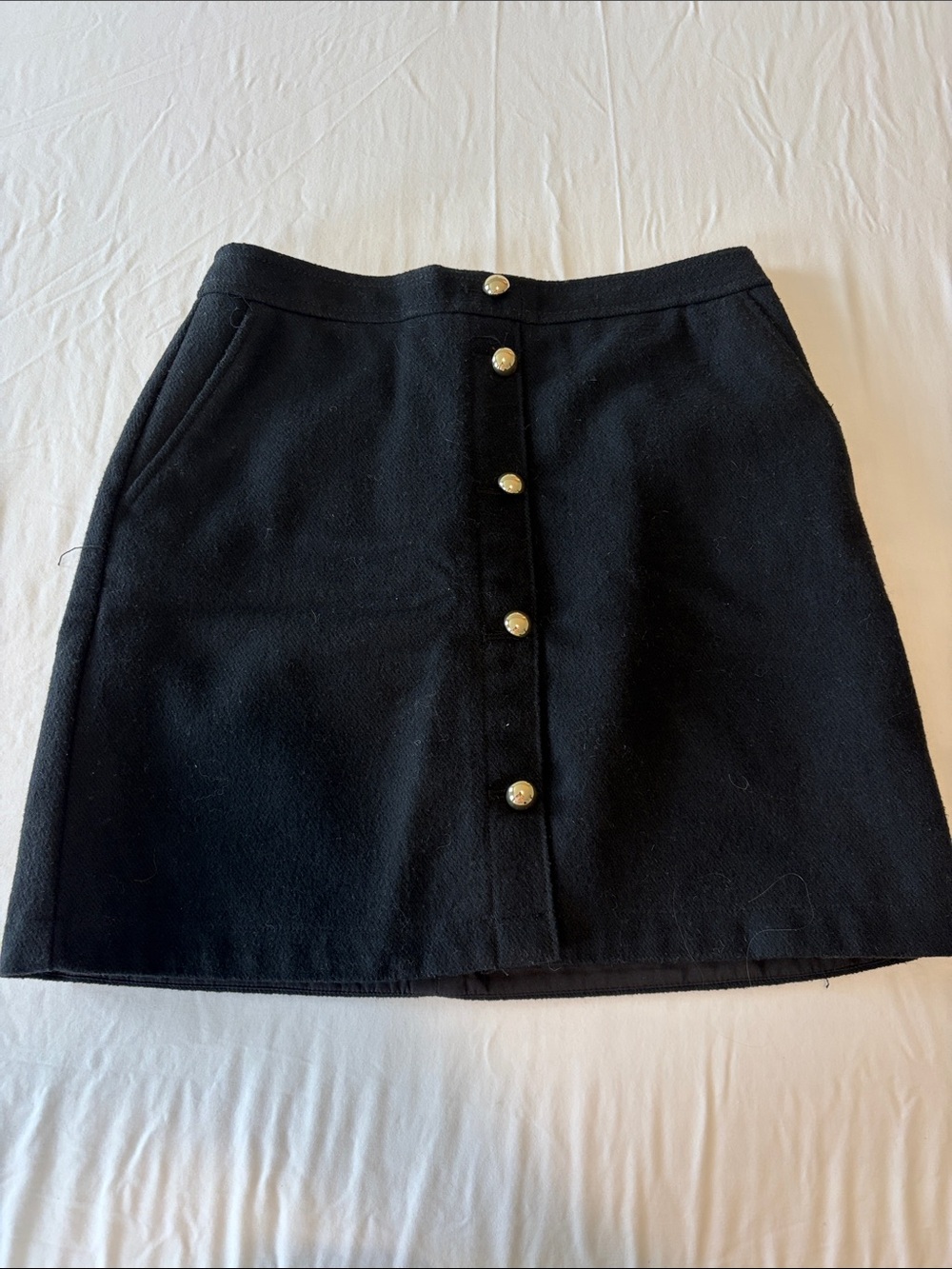 Classic Black Button-Front Wool Blend Mini Skirt - Womenโs Petite